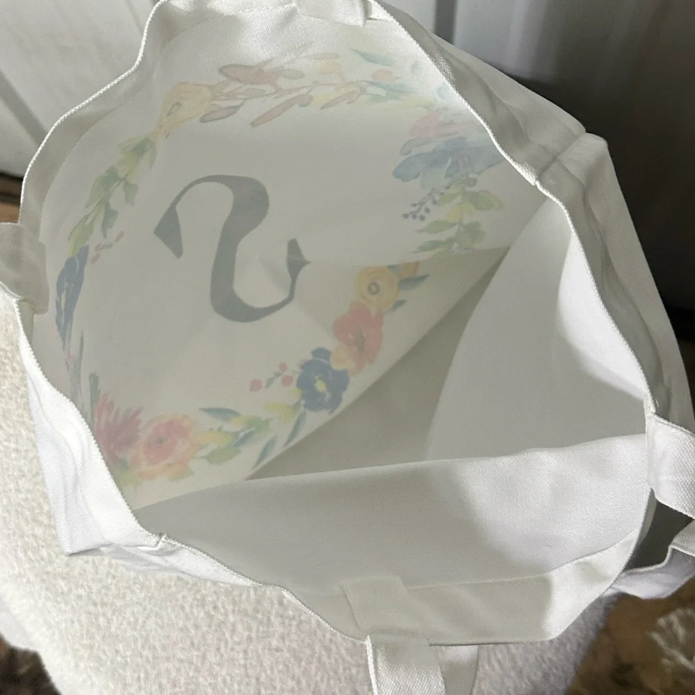 Reusable Monogram Letter S Canvas Shopping Tote Bag Women Floral Design Travel